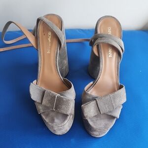 Vtg Y2k Emporio Armani Gray Heels with Elegant Bow Detail